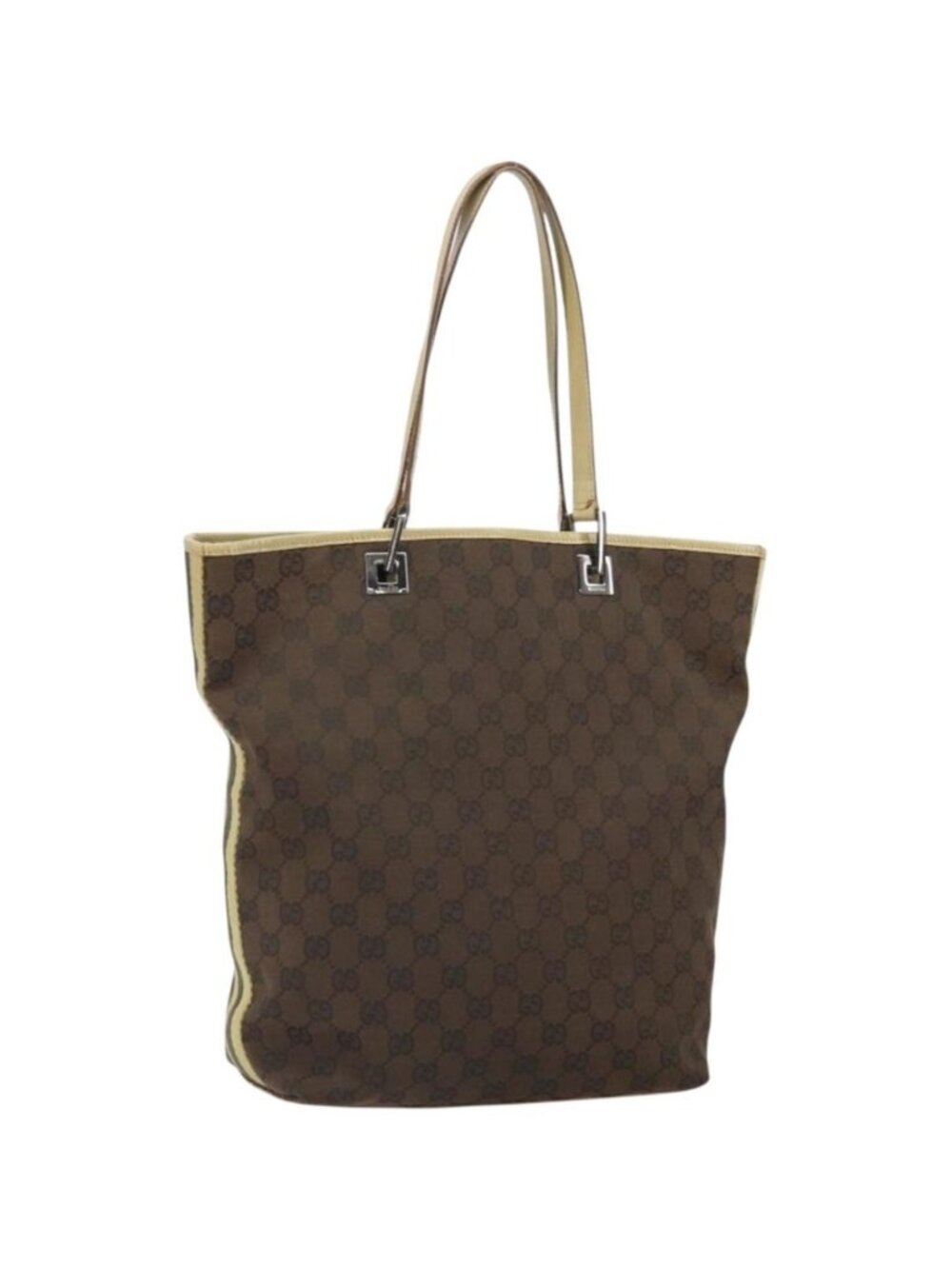 GUCCI GG Canvas Tote Bag Dark Brown Silver 31243